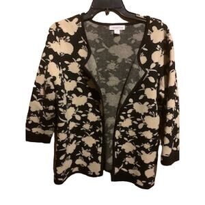 Coldwater Creek Open Cardigan Size M 10-12 Black/Cream Women's